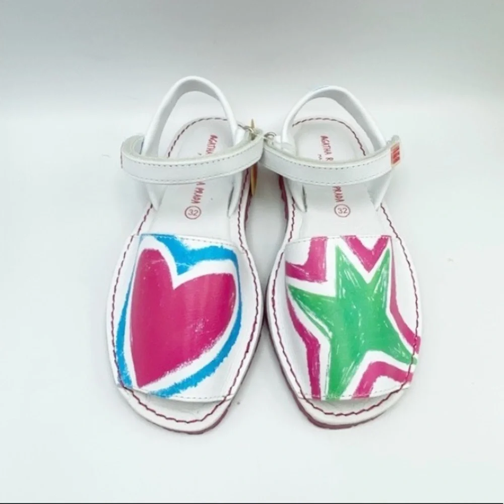 Agatha Ruiz De La Prada White Kids Sandals with Pink, Green & Blue Accents